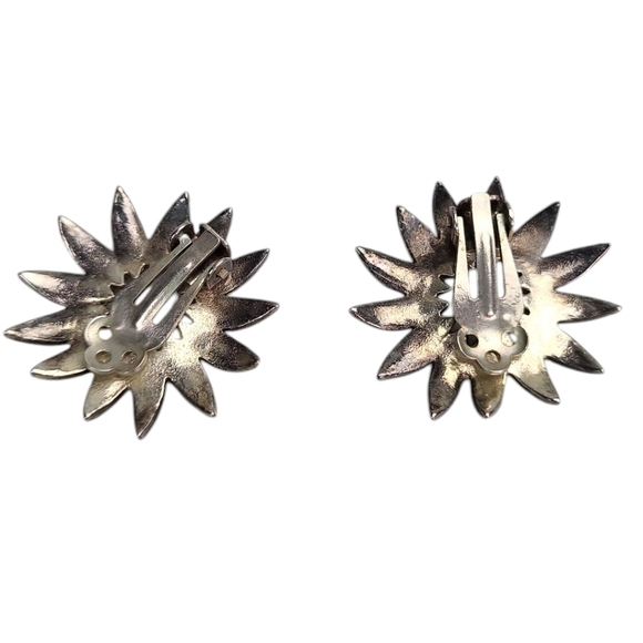 1920s Sterling Silver Marcasite Clip On Earrings - Picture 2 of 4